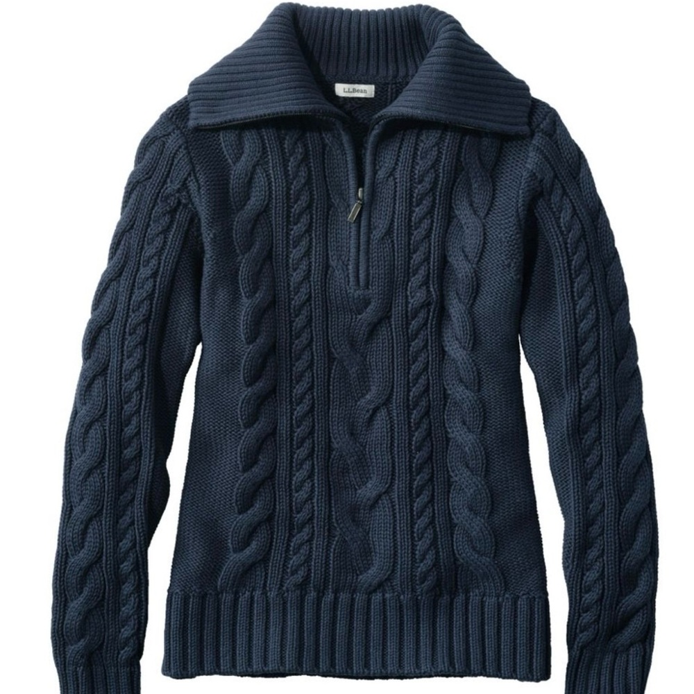 L.L. Bean Classic Navy Cable Knit Fisherman Sweater